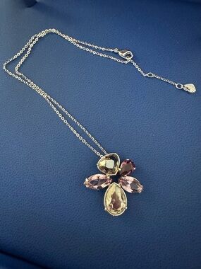 Swarovski Silver Floral Pendant Necklace with Purple and Clear Crystals